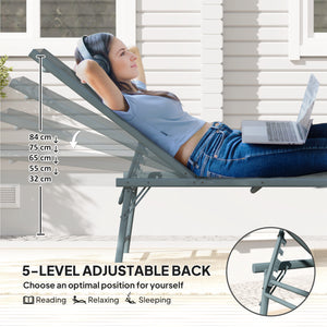 Lot de 2 chaises longue inclinable avec dossier réglable, assise en maille, gris clair