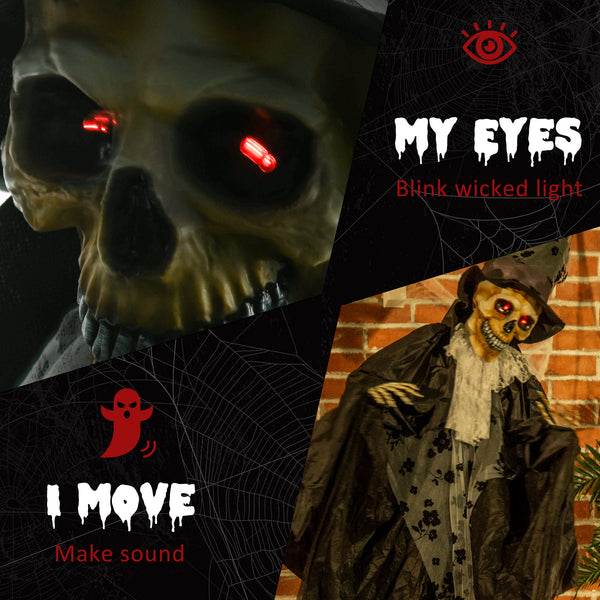 Faucheur marié animé d’Halloween de 74 po avec yeux DEL, sons et mouvements – Noir