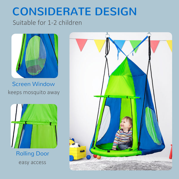 Kids Hanging Tree Swing Tent, Waterproof Sensory Swing with Windows, Rolling Door, for Indoor & Outdoor, Green