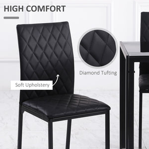 Set of 4 upholstered kitchen chairs in faux leather with metal legs, black