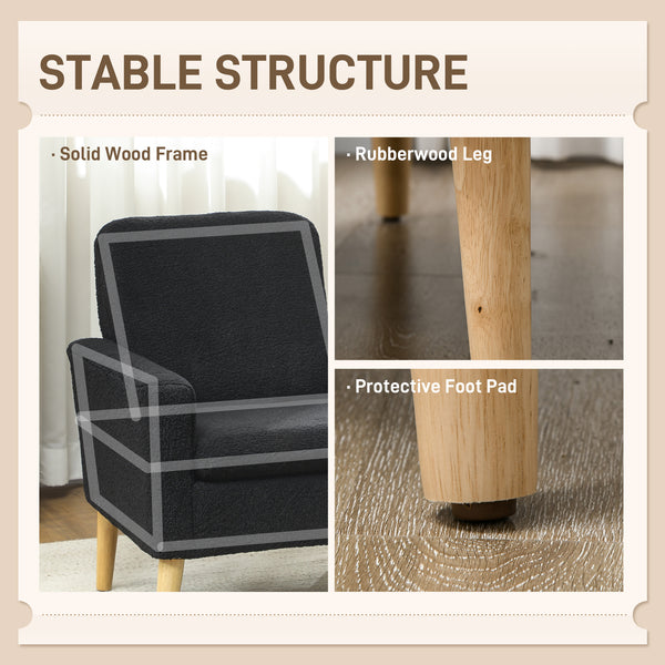 Fauteuil d'appoint en tissu avec pieds en bois et large assise rembourrée, noir