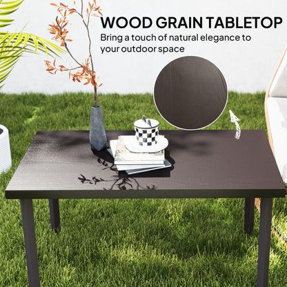 Outsunny Outdoor Metal Side Table, Rectangular Coffee Table with Faux Wood Top for Outdoor Garden, Brown 