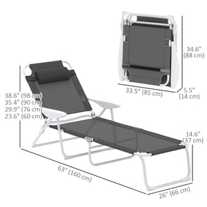 Chaise longue pliante avec dossier réglable sur 4 niveaux, gris anthracite