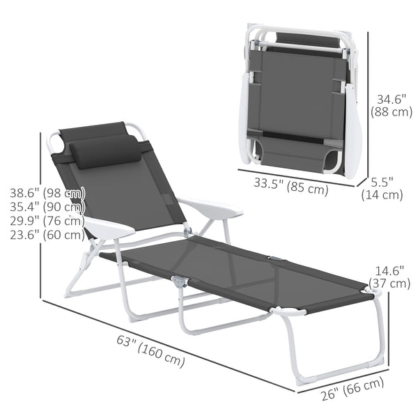 Chaise longue pliante avec dossier réglable sur 4 niveaux, gris anthracite
