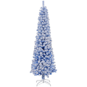 Sapin de Noël givré bleu de 6 pieds en forme de crayon