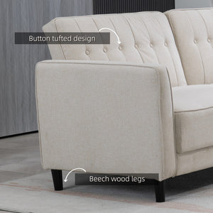 Canapé-lit convertible en tissu capitonné avec dossier réglable, beige