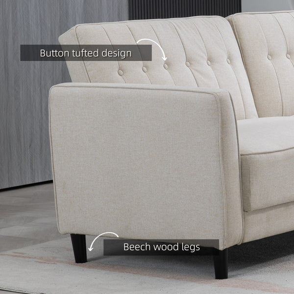 Canapé-lit convertible en tissu capitonné avec dossier réglable, beige