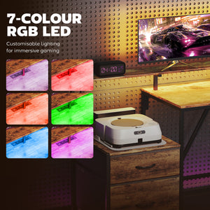 76" Gaming Desk, Computer Table with RGB Lights, USB Ports, Monitor Stand and 2 Fabric Drawers, Rustic Brown