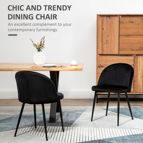 Set of 2 mid-back chairs with black velvet upholstery