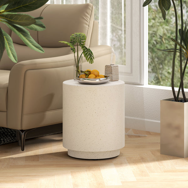 Table d'appoint ronde blanc crème effet béton de 14,5 po – Intérieur et extérieur