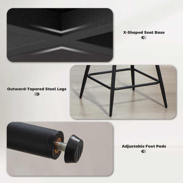 Ensemble de 2 tabourets de bar hauteur de comptoir, pivotants, rembourrés avec dossier, blanc crème