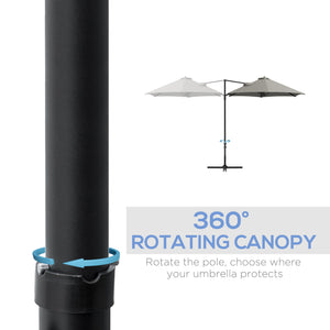 Parasol déporté de 8,5 pieds avec rotation à 360° et base en croix, gris clair