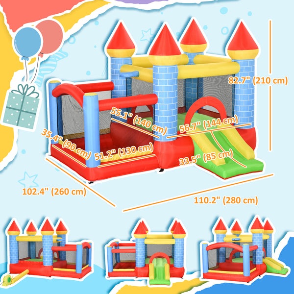 Château gonflable 9,2 x 9,5 pi, 4 en 1 pour enfants avec trampoline, toboggan, piscine, panier et souffleur