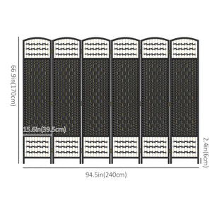 Cloison de séparation pliable à 6 panneaux en fibre ondulée, noir