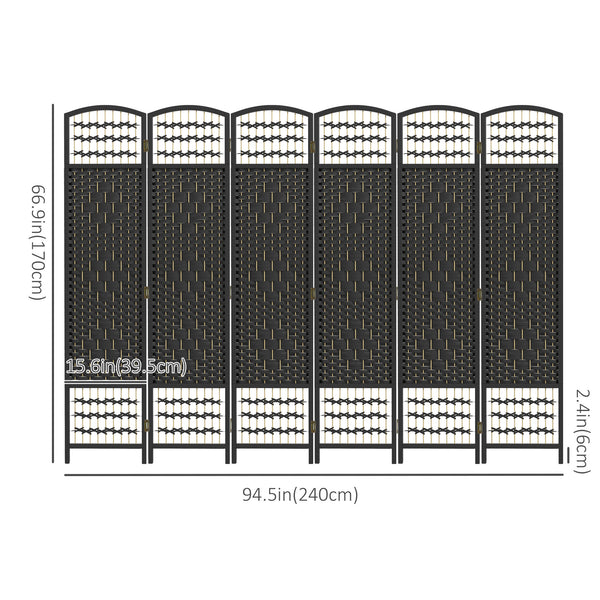Cloison de séparation pliable à 6 panneaux en fibre ondulée, noir