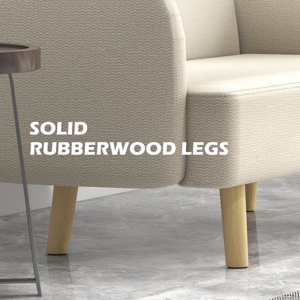 Canapé 2 places en tissu velours avec rembourrage et pieds en bois, blanc crème