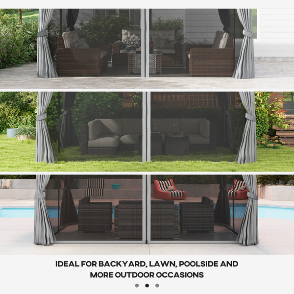 13' x 10' Patio Gazebo Canopy with 2-Tier Polyester Roof, Vented Mesh Sidewall & Strong Aluminum Frame, Light Grey