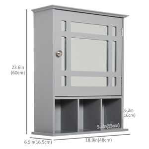 Armoire de salle de bain avec porte miroir et 3 étagères, gris