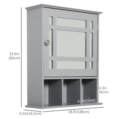 Armoire de salle de bain avec porte miroir et 3 étagères, gris