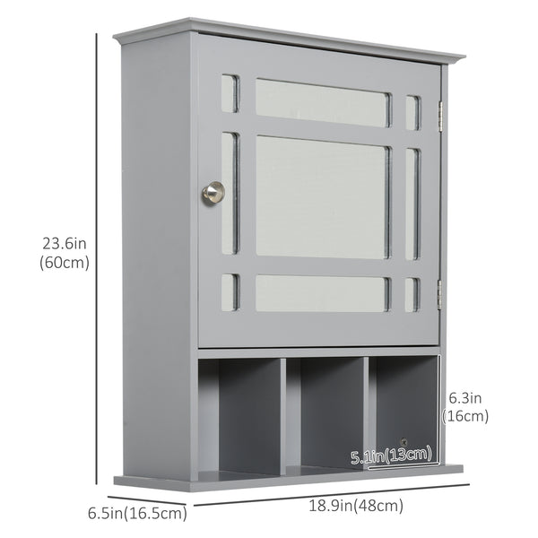 Armoire de salle de bain avec porte miroir et 3 étagères, gris