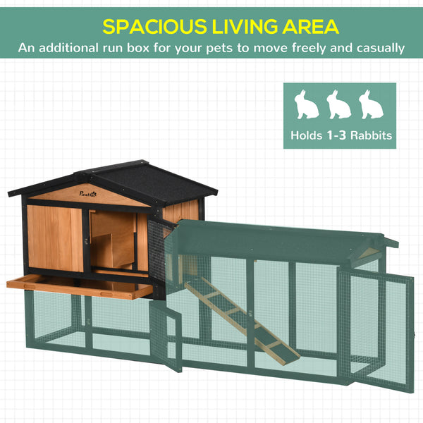 Wooden hutch with run, a playpen, a pull-out tray and a ramp