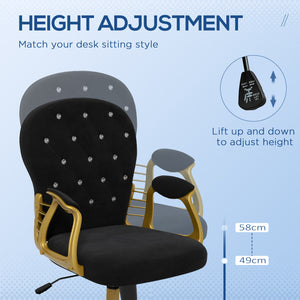 Black and gold tufted velvet office chair