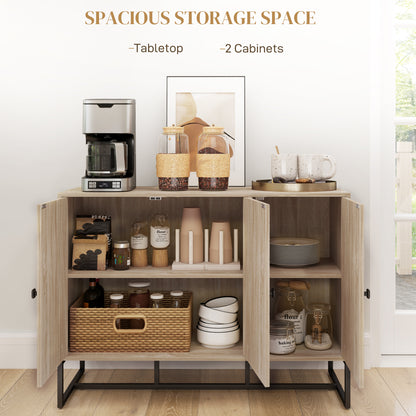 Buffet moderne avec étagères réglables, 3 portes à chevrons pour salon, couloir, grain de bois de chêne