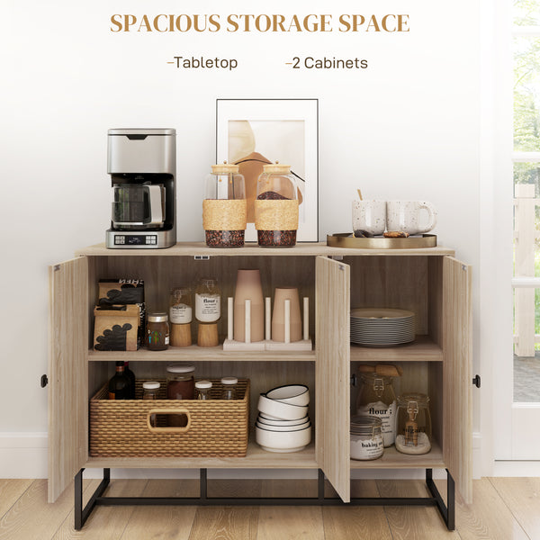 Buffet moderne avec étagères réglables, 3 portes à chevrons pour salon, couloir, grain de bois de chêne
