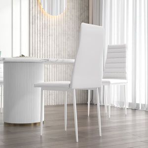 Set of 6 high-back faux leather chairs with metal legs, white