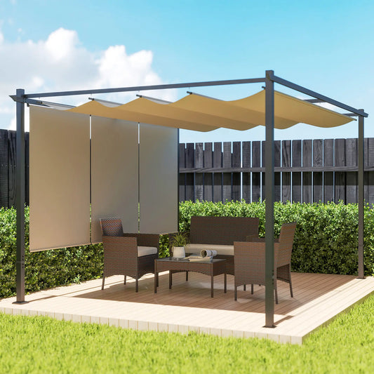 Pergola rétractable 10' x 12' avec store enrouleur, gazebo mural ou autoportant, UPF30+