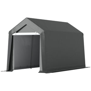 Portable garden shed with roll-up door, dark grey