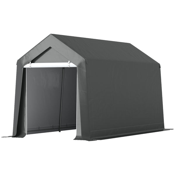 Portable garden shed with roll-up door, dark grey