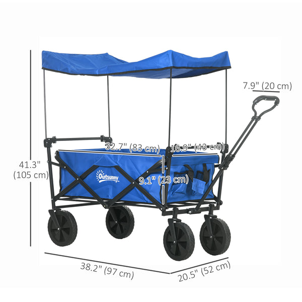 Chariot de jardin pliable à structure en acier, bleu foncé