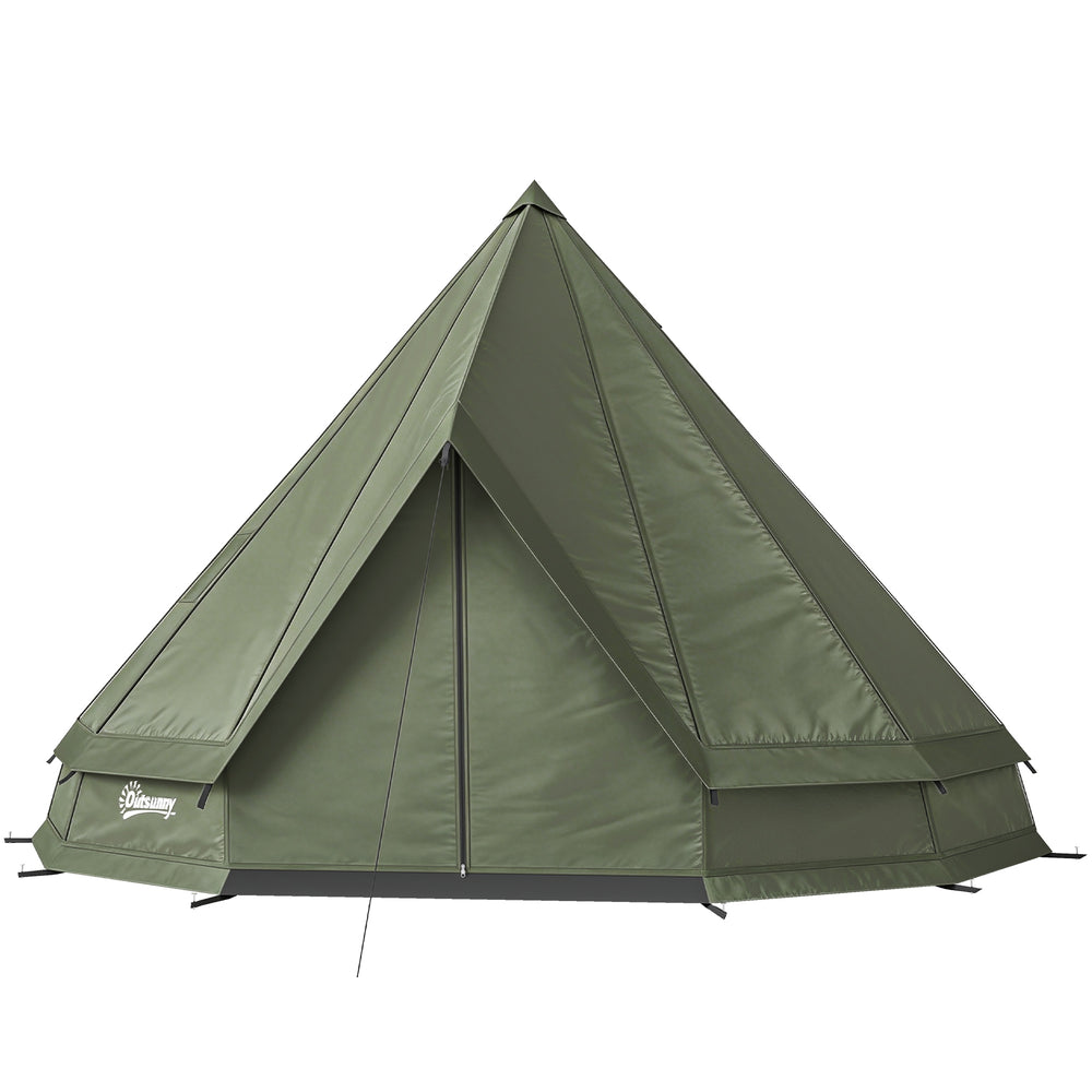 Tente tipi imperméable avec sortie pour poêle, idéale pour 4 à 6 personnes en camping ou en randonnée, kaki