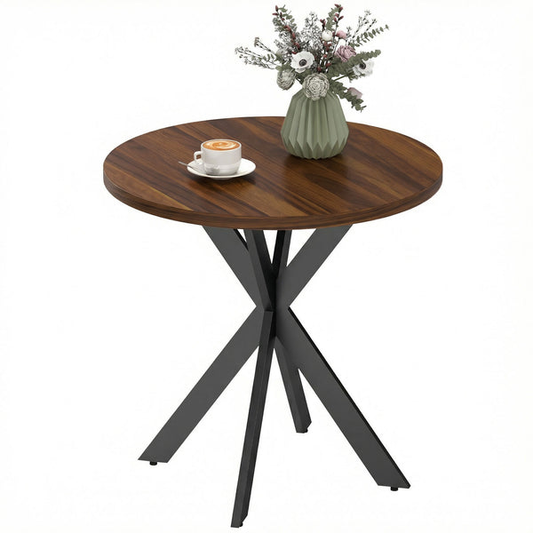 Table de salle à manger 29" ronde contemporaine avec pieds en acier, noyer