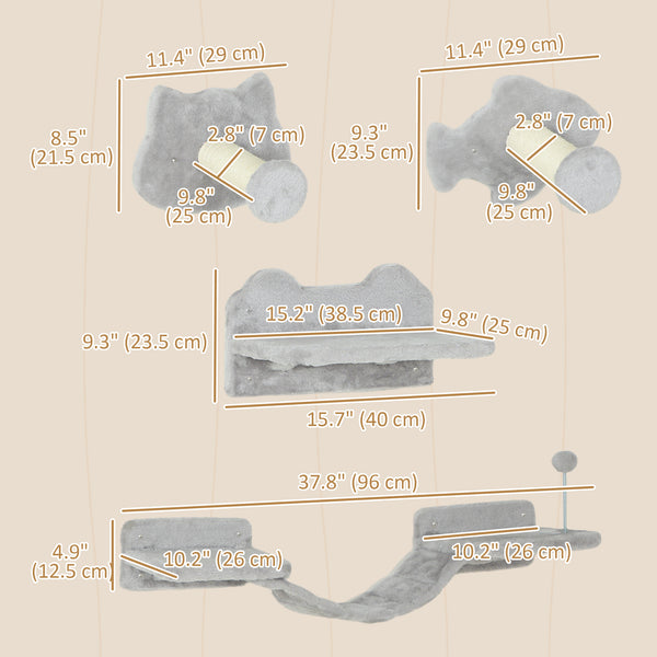 Étagères murales pour chat avec marches, griffoirs, échelle, plateformes et balles