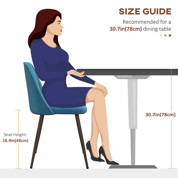 Set of 4 upholstered velvet dining chairs, blue