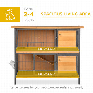 2-story rabbit hutch with ramp, feeder, and lockable doors