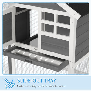 49" Weatherproof Wooden Rabbit Hutch With Slant Roof And Screened Outdoor Run, Grey