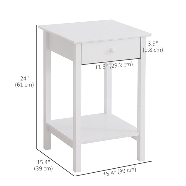 Table d'appoint multifonction avec tiroir et étagère de rangement, blanche