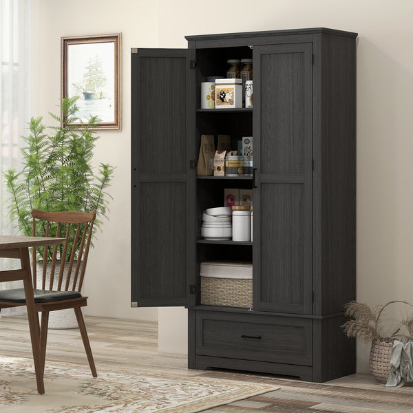 Meuble de cuisine de style campagnard avec 2 portes, tiroir et étagères réglables, noir