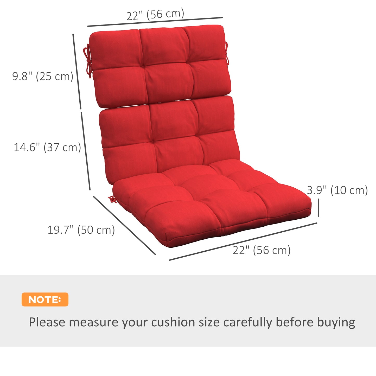 Coussins de rechange pour chaise de patio d'extérieur avec attaches, capitonnés, lot de 2, rouge