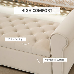 50 Inches Storage Ottoman, Upholstered Bedroom Bench with Rolled Arms and Button Tufted Storage, Beige