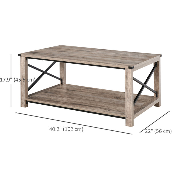 Table basse industrielle avec étagère de rangement inférieure