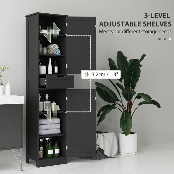 Meuble de salle de bain autoportant avec tiroir et 2 portes, noir