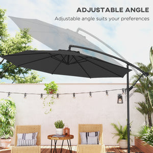 Parasol déporté de 9,7 pieds avec base et manivelle, noir