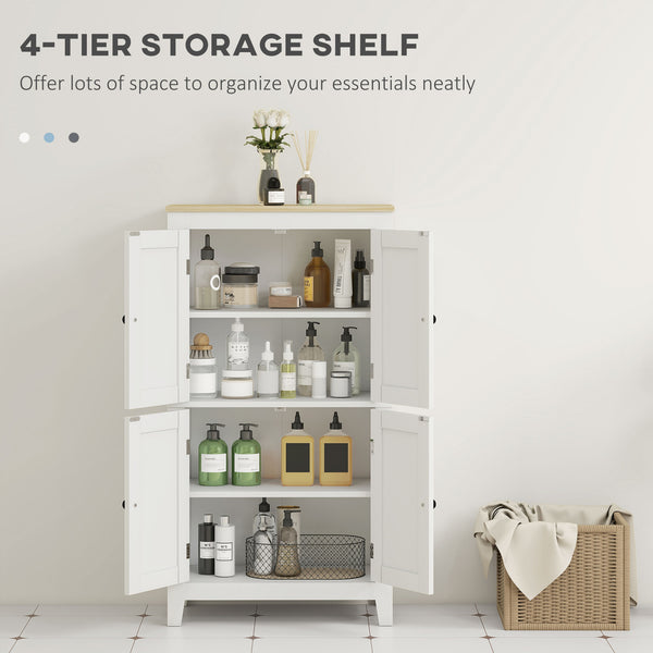 Armoire de rangement de salle de bain blanche avec 2 portes et plateau effet chêne