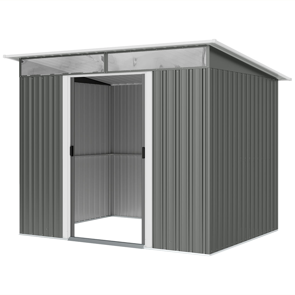 Abri de jardin en métal 6' x 8,5', rangement d'outils utilitaires, maison de jardin en acier, gris foncé