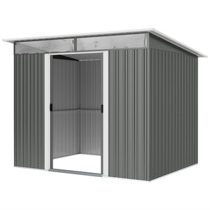 Abri de jardin en métal 6' x 8,5', rangement d'outils utilitaires, maison de jardin en acier, gris foncé