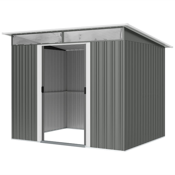 Abri de jardin en métal 6' x 8,5', rangement d'outils utilitaires, maison de jardin en acier, gris foncé